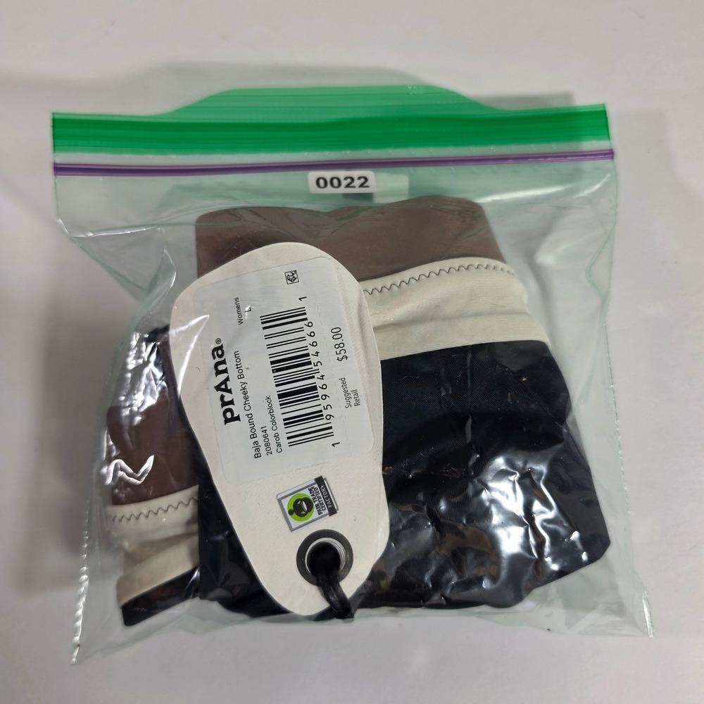 prAna Baja Bound Cheeky Bottom Womens Large Carob Colorblock NWT sporty Swimwear - Picture 9 of 9